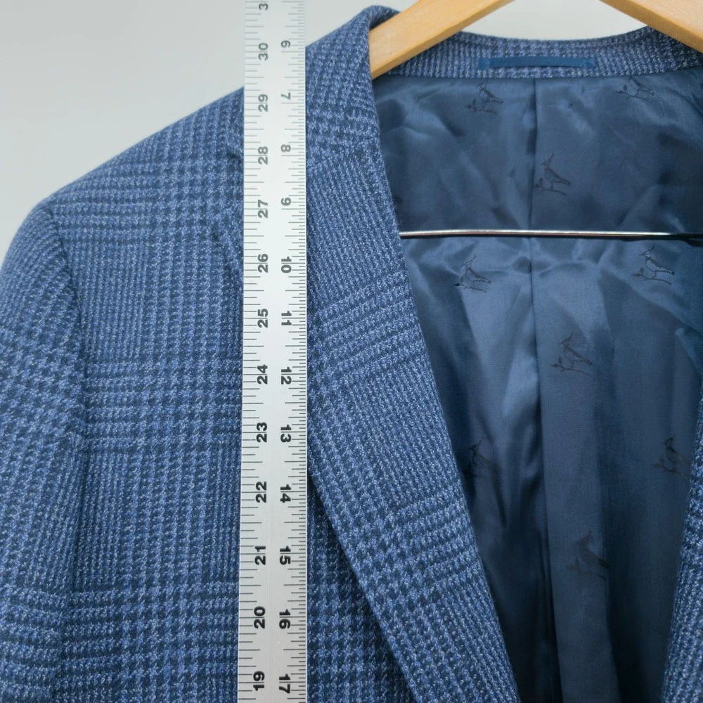 Charles Tyrwhitt Mens Sport Coat Wool Silk Glen Check Blue 44R Slim Fit Blazer